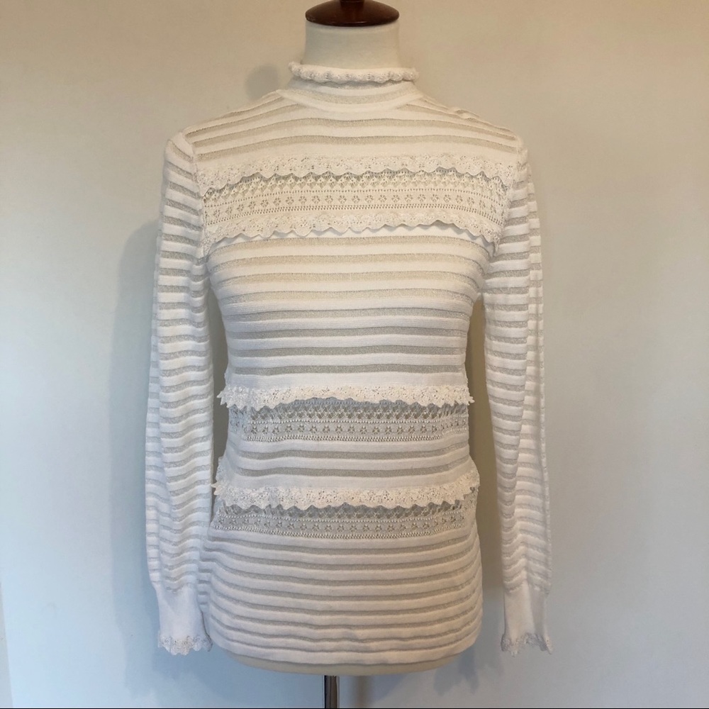 White House Black Market White Crochet Sweater